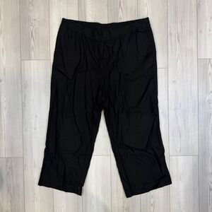 Old Navy Women's 3X High-Waisted Linen-Blend Wide-Leg Pants Black Plus Pull On